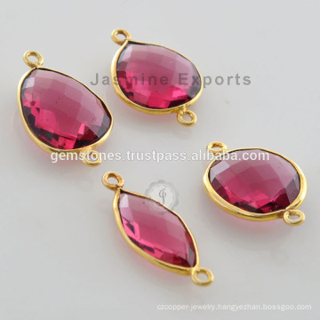 Vermeil Gold Plated Pink Tourmaline Gemstone Connectors